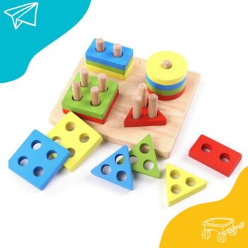 4 Coloumn Wooden Blocks Geometry Shapes Matching